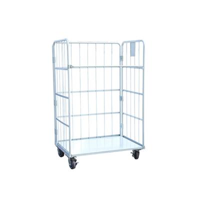 China Good Quality Metal Storage Logistics Transport Cargo Roll Cart Doorless Cage Trolley With Wheels for sale