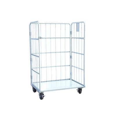 China Professional Metal Steel Foldable Laundry Folding Cage Trolley Doorless Roll Container for sale