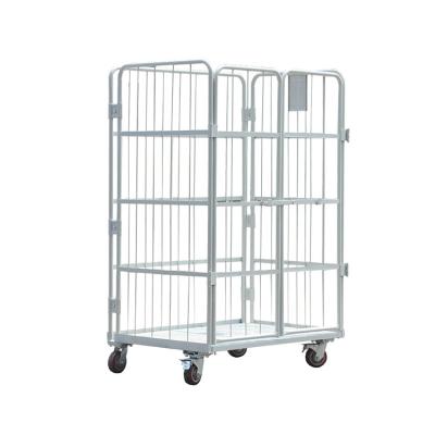 China Movable Storage Metal Utility Folding Metal Supermarket Shopping Trolley With Door for sale