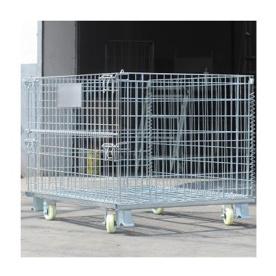 China Galvanized Wire Mesh Container With Wheel Lockable Foldable Storage Cage for sale