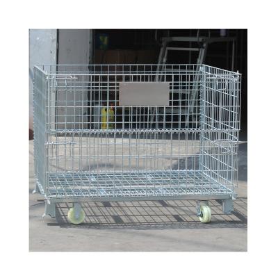 China 1200kg Bearing Capacity Collapsible Wire Mesh Container Metal Storage Cage With Wheels for sale