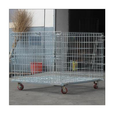 China Hot Sale Wire Basket Storage Container Warehouse Storage Cage with Wheels for sale