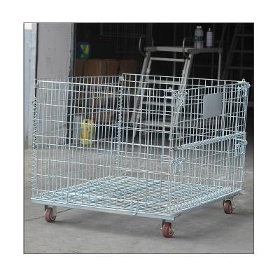 China Industrial Stackable Storage Wire Mesh Containers Foldable Wire Storage Cages for sale