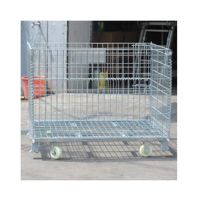 China Foldable Collapsible Steel Metal Wire Mesh Storage Cage Pallet Containers Storage Cage for sale