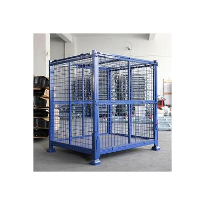 China Metal Collapsible Galvanized Welded Wire Mesh Cage Metal Pallet Container For Warehouse for sale