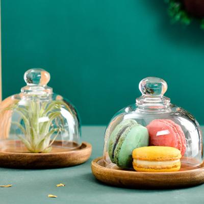 China 2021 New Viable Mini Plate Round Antique Modern Dessert Cake Glass Wooden Stand for sale