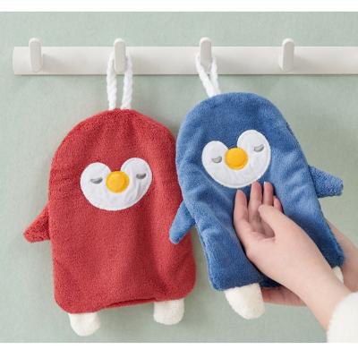 China Wholesale 25x21 Cute Cartoon Penguin Kids Kitchen Quick-drying Coral Fleece Hand Towel Kitchen Absorbent Towels For Bathroom for sale