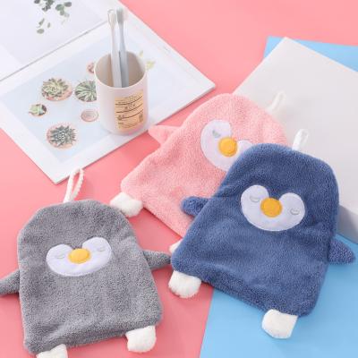 China Wholesale Child Safe Manufacture Multicolor Penguin Shape Microfiber Cleaning Cloth Coral Fleece Hand Towel Kitchen Towels For Bathroom for sale