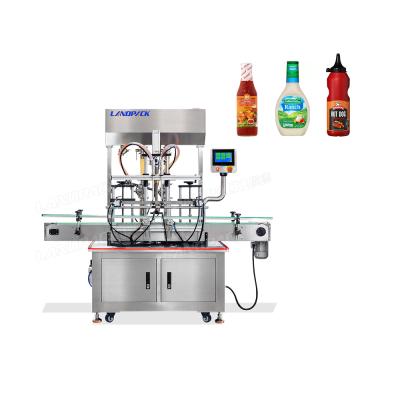 China Automatic Plastic Food Plunger Glass Bottle Bakery Donut Block Pot Sauce Liquid Filling Machine and Capping Machine Line for sale