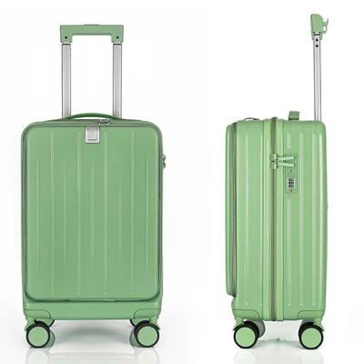 China Long travel High Quality ABS+PC Travel Trolley  20 24 28 front opening USB  hooks  Inches Suitcase Carry On Luggage Hard Luggage Set for sale