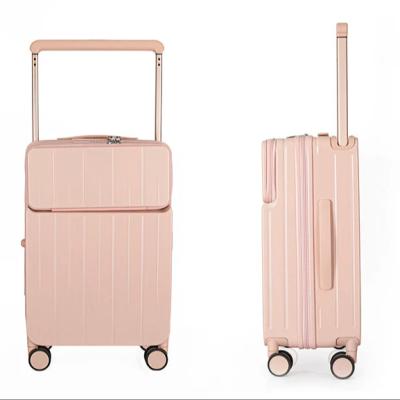 China Long travel High Quality  ABS+PC luggage  front opening wide with cup holder Travel  Suitcase Carry On Luggage Hard Luggage for sale