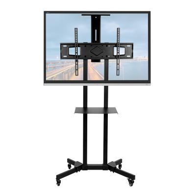 China Cold Roll Metal Steel Tube Mobile Floor TV Stand Up TV Floor Stand Cart With Wheels &TWO Glass Tray For 32-60” LCD Plasma TV for sale