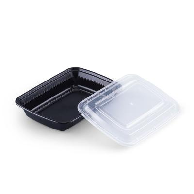 China Wholesale 28OZ Microwavable To Go Rectangular Box Plastic Microwavable Take Out Box Take Out Food Containers With Clear Lid for sale