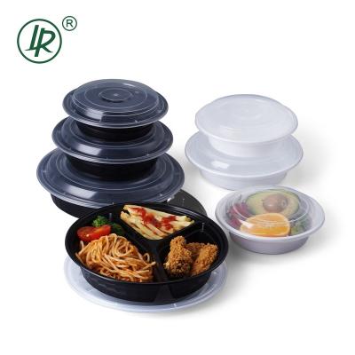 China 16oz 24oz 32oz Bento Lunch Box Food Containers 3 Compartment Plastic Disposable Food Storage Container 48oz Microwavable for sale