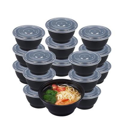 China 48OZ 1420ML High Quality Microwavable Noodle Soup Grocery Rolls One Time Plastic Black Round Plastic Food Container for sale