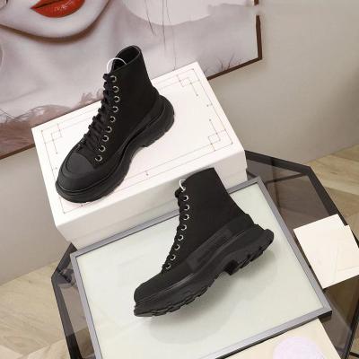 China Fashion\Comfortable\Durable\Breathable\Lit Women's Slick Low Aid Canvas Platform Heel Shoes Lace Up Boots Red White Black Luxury Label Tread High for sale