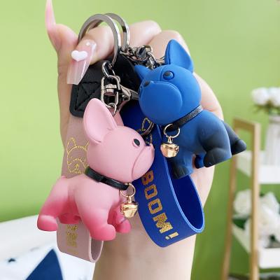 China New Arrival Dog Pendant Key Holder Decoration/Key Ring Wholesale Car Key Chain French Bulldog 3d Gradient Color Resin Small Promotion Gift for sale