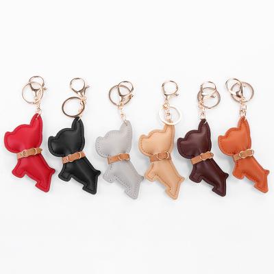 China Good Quality Pu French Bulldog Animal Pendant Key Chain Decoration/Key Chain Dog Leather Bag Cartoon Key Ring Car Promotion Gift for sale