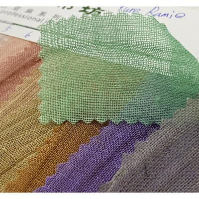 China 2021 Viable New Plain Dyed Washed Chinese Linen Ramie For Summer Garment Ramie Wrinkle Dress Woven Fabric Thinner Hemp 108gsm Weight for sale