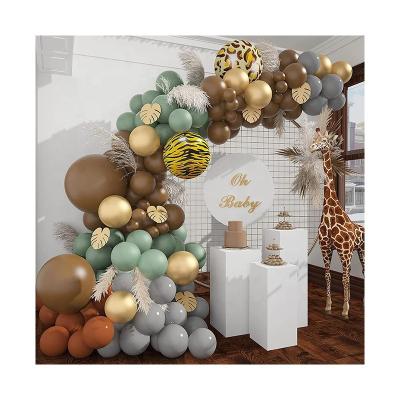 China Environmentally Friendly Safari Birthday Decorations Woodland Baby Shower 145 pcs Tiger Leopard Print Balloons Sage Green Brown Balloon Garland Foil for sale