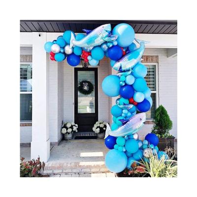 China Environmental Friendly Caribbean Blue Shark Party Decorations Kids Birthday Sea Party Supplies Latex Foil Shark Kit Balloons Garland Arch for sale