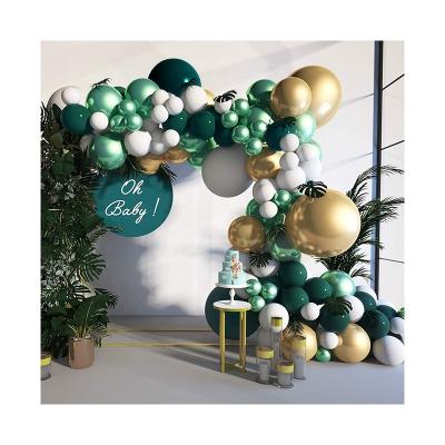 China Large Jungle Sarfari Emerald Green Gold White Foil Balloons Environmental Friendly Birthday Party Decoration Balloons Sets for sale