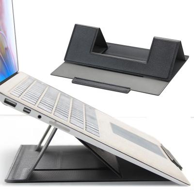 China Ultra Foldable Invisible Compatible Light Weight Notebook Phone Tablet Holder Case PU Slim 2 Tier Compact Adjustable Laptop Stand for sale