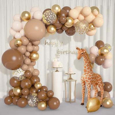 China Environmental Friendly Brown Double-stuffed Nudity Blushes Balloons Garland Arch Tan Neutral Beige Gold Balloons 126PCS Brown Kit for sale