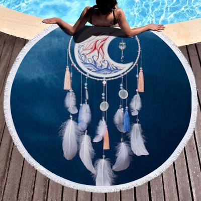 China Microfiber QUICK DRY Soft Cloth Towel Beach Dreamcatcher Outdoor Pool Round Beach Towels With Tassel for sale