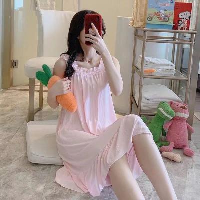 China Women Set QUICK DRY Tie Nightgown Bow Ruffled Soft Cute Girls Nightgown Summer Pajamas for sale