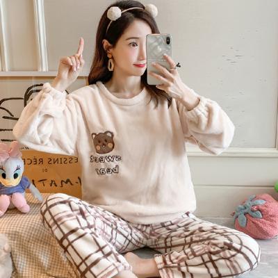 China QUICK DRY Velvet Fabric Long Sleeves Pajamas Winter Women Deep Set Cheap Fleece Women's Nightgown Vicose Sleepwear Sleepwear for sale