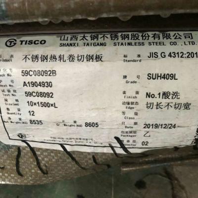 China SUH409L-Edelstahl-Platte 1D beendete 3-10mm warm gewalzte Platten Edelstahl-409L zu verkaufen