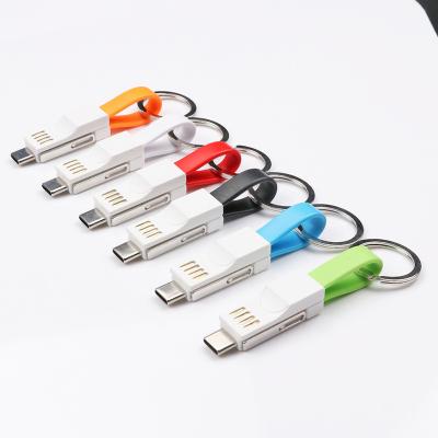 China Fast charging ship good promotion and for gift short 3 in 1 custom key chain custom multicolor usb cable for sale