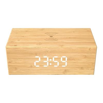 China Home Use High Quality Bamboo Radio Fast Charging Charging Case With Wooden Clock Charging Wireless Box for sale