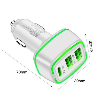 China 2023 Multifunction New Car Charger For Phone Universal 18W 3 Ports Quick Charging PD QC3.0 for sale