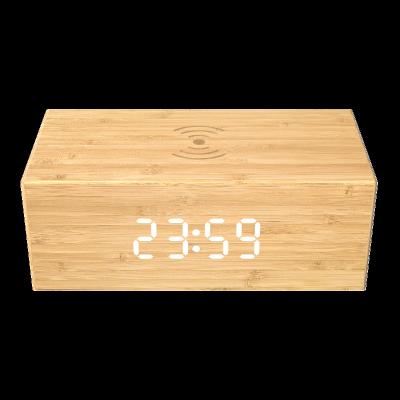 China High quality bamboo radio multi-function fast charging charging case with wooden clock charging wireless box for sale