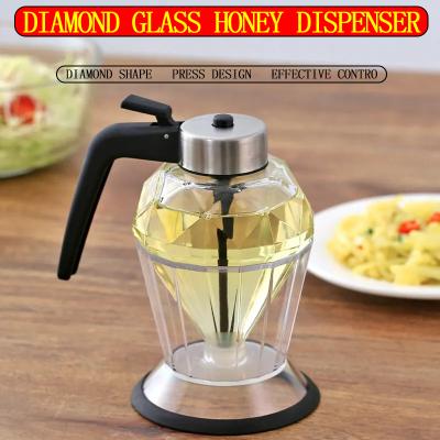 China 200ml Borosilicate Glass Diamond Jar Vinegar Frying Oil Vinegar Condiment Sauce Honey Jar Dispenser Maple Syrup Olive Bottle Freshness Preservation for sale