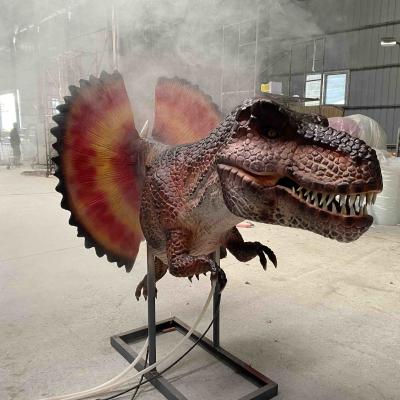 Cina Dinosauro animatronico simile alla vita, testa di Dilophosaurus con effetto fumo. in vendita