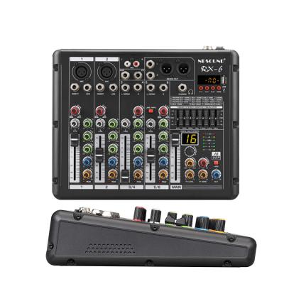 China Hot Sale Metal+plastic A6 6 Channel U Disc Recording Mackie Mixer Custom MP3 DJ Straight Panel Audio Mixer Audio Mixer For Your Design for sale