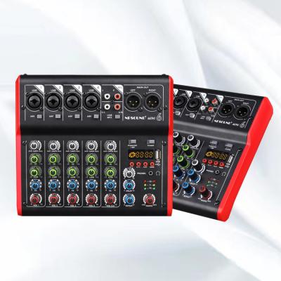 China Metal+plastic shape 6 Channel multifunctional Bluetooth audio mixer high quality small audio mixer with amplifier for sale