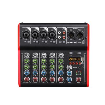 China Cheap Metal+plastic Price Song Audio Recording Mixer 6 Channel Mixer Amplifier Audio For Karaoke for sale