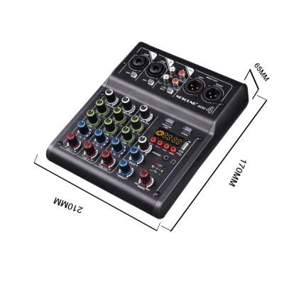 China Metal+plastic Factory Wholesale 4 Channel Audio Microphone BGM DJ Music Mixer For Karaoke Party for sale