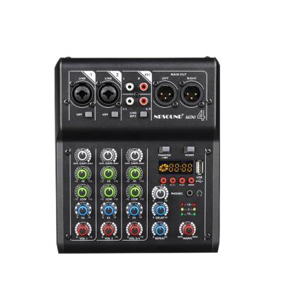 China Metal+plastic 4 Channel Precision A4 Digital Professional Audio Stereo Sound Card DJ Live Mixer for sale