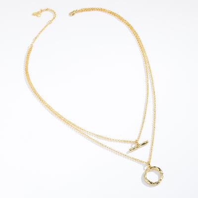 China Fashion kJ Gold Plated Silver Double Layer Paper Clip Necklace Paper Clip Chain OT Button Fold Necklace for sale