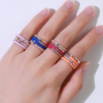 China Kenjie Color Enamel Environmental Friendly Bright Copper Gold Plated Zircon Set Ring Next Spring/Summer Statistical Style Fashionable Ring for sale