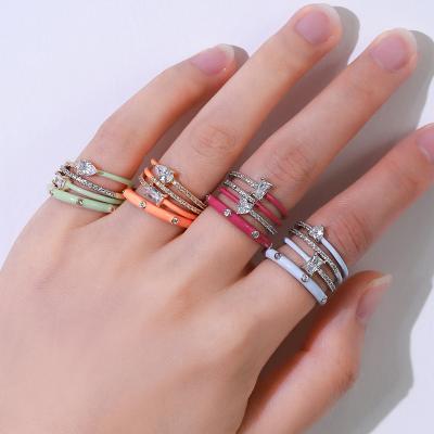 China High Quality Kenjey Joy Color Epoxy, Copper and CZ INS Women's Ring Set Enamel Candy Color for sale