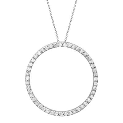 China CLASSIC 14K Yellow Gold White Diamond Circle Life Round Eternity Pendant Necklace for sale