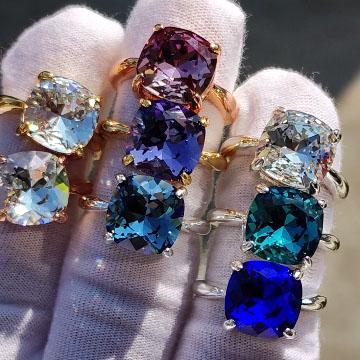 China CLASSIC SWAR Elements OEM Customized Cushion Vintage Rose Tanzanite Denim Blue Aquamarine Promise Ring for sale