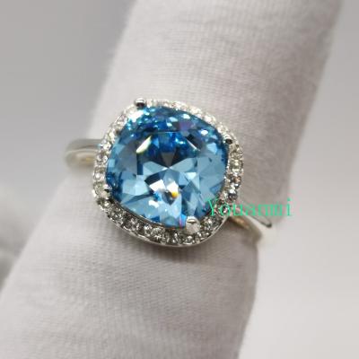 China CLASSIC SWAR Elements OEM Customized Cushion Vintage Rose Tanzanite Denim Blue Aquamarine Ring for sale