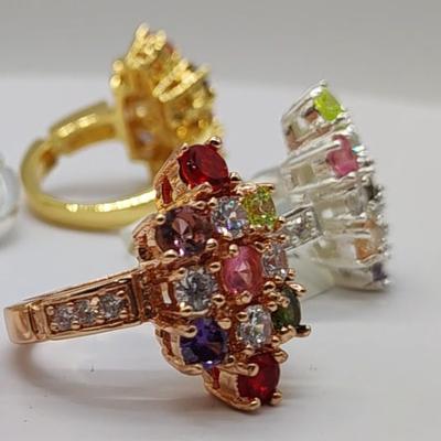 China CLASSIC Ring Mix Color Multi Cluster Rainbow Statement Ring Rose Gold Cubic Zircon Cocktail Gold for sale